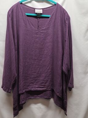 Relaxed Purple V-Neck Tunic Top by La Fixsun Boho Plus Artsy Lagenlook Granola